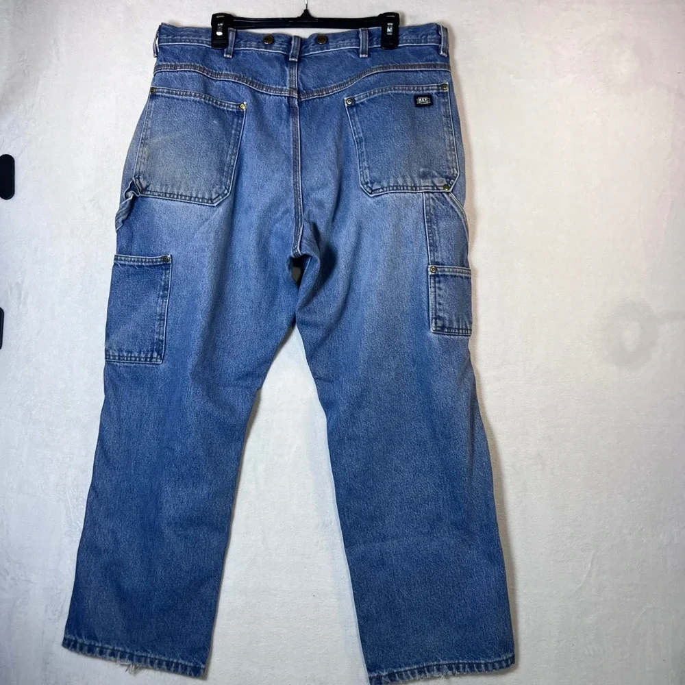 Key Industries Mens Double Knee Front Logger Jeans Blue Denim Work Pants 38x28
